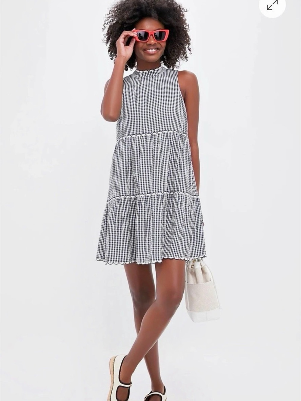 TUCKNERNUCK POMANDER Gingham Mini Dress in Blue & White Size Large Like New